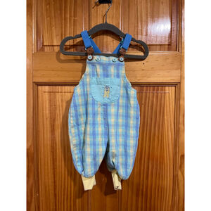Vintage Gymboree Light Blue and Yellow Plaid Little Bear Overall Suspenders NB